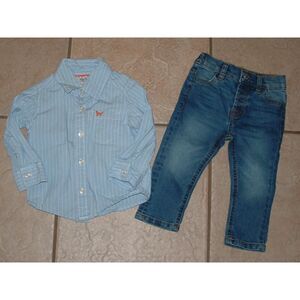 SEVEN FOR ALL MANKIND CARTERS Boys Sz 12 Months Blue Jeans & Button Up Shirt Set